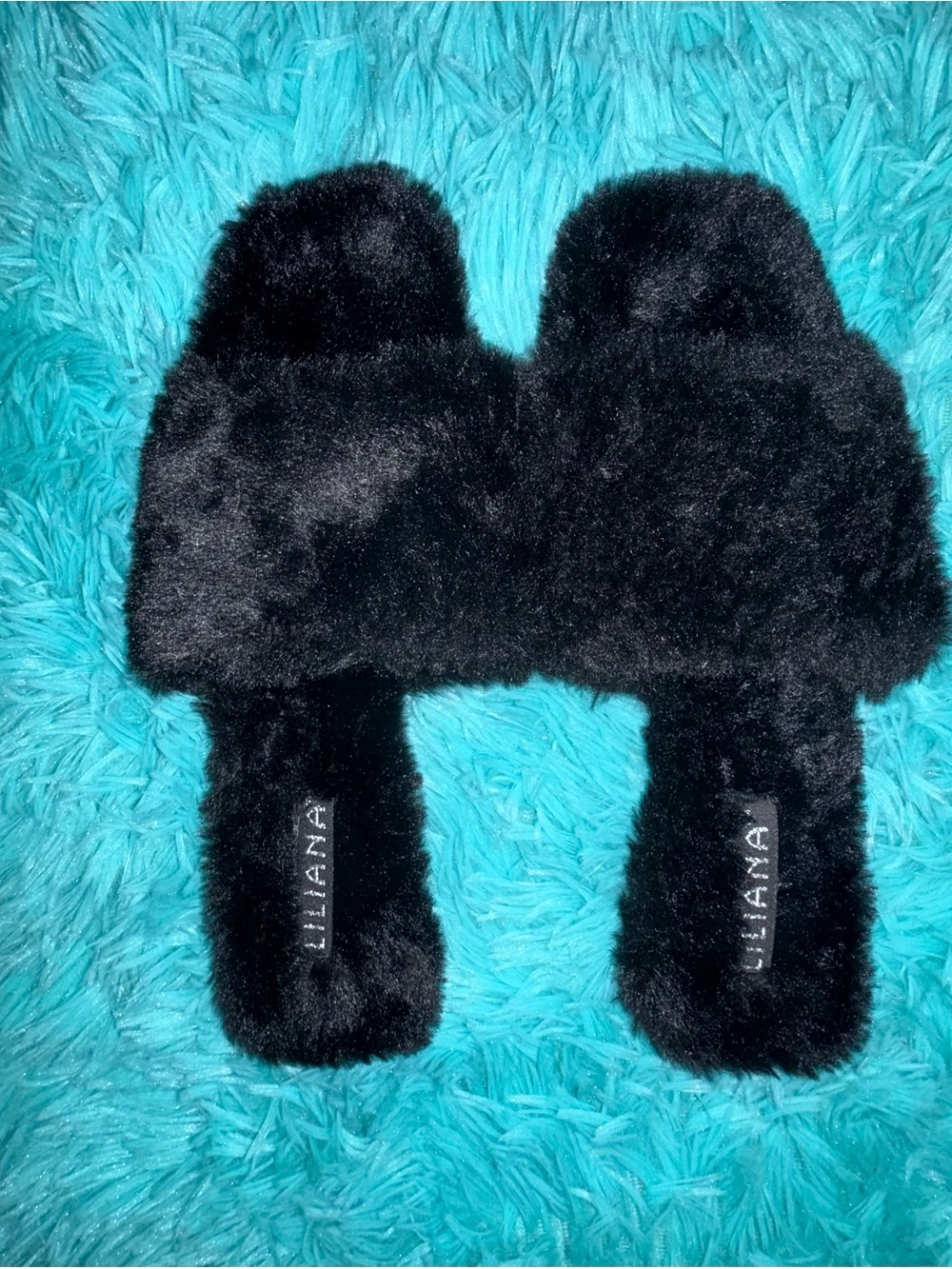 Liliana Black Plush Slide Sandals